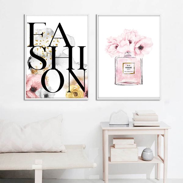 

norbic fashion poster and print pink peony wall art prints poster perfume bottle painting canvas wall pictures for bedroom decor