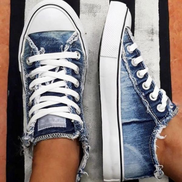 

women's flats denim retro sneakers female vulcanized shoes walking vintage lace up ladies loafers casual students fashion 2020, Black