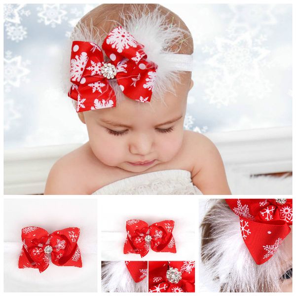 

new christmas ornament baby hairband feather bowknot girls headband headdress hair band hair accessories gifts bfj55, Slivery;white