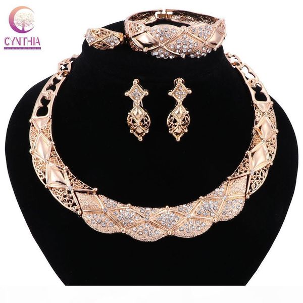 

crystal statement necklace 2017 women necklace gold plated trendy jewelry sets with earrings for party boho new arrival wedding, Black