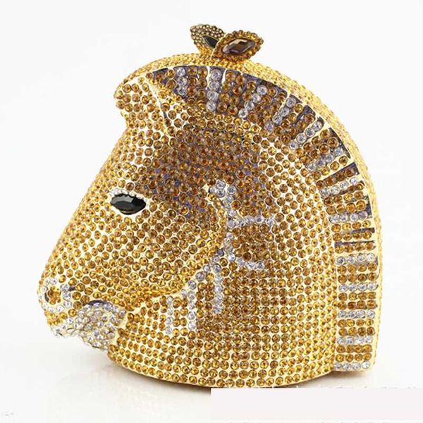 

horse head evening bag socialite women crystal evening purse handbag formal dinner bridal wedding party diamond clutch wallet