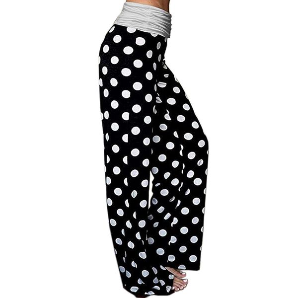 

женщины брюки прострочкой широкий ноги штаны йога sweatpants 5 стиль мода повседневная одежда главная женский цветок точка печать упругие та, Black;white
