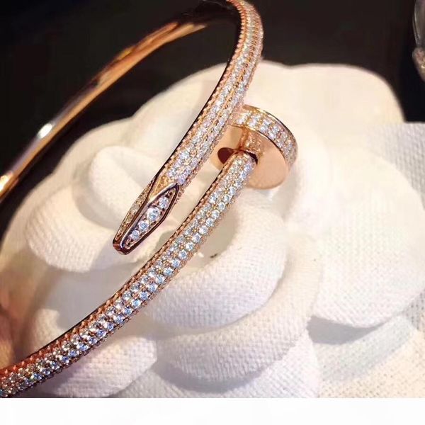 

luxury designer jewelry silver rose gold mens womens diamond iced out nail bracelets chains, Golden;silver