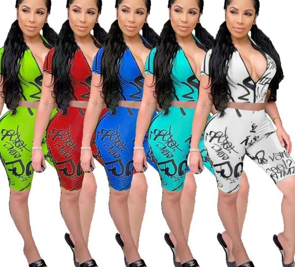 

printed letter short sleeve shorts casual suit womens women two piece outfits clothing sets party dresses crop skirt set fashion, Gray