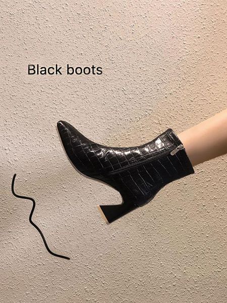 

женская обувь ботильоны 2020 осень и зима новый толстый каблук моды молния нескользящей отдых мотоцикл ботильоны, Black