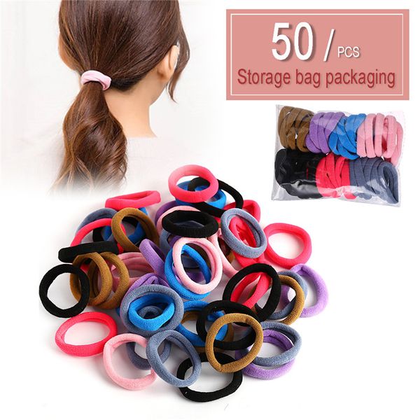 

50pcs/lot new girls cute colorful basic elastic hair bands tie gum scrunchie ring rubber bands women fashion hair accessories, Golden;silver