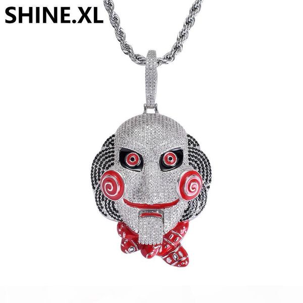 

hip hop iced out big size 6ix9ine pendant necklace chain gold silver plated zircon doll mask necklace men bling jewelry