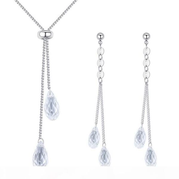 

jewelry sets for women crystal from swa elements teardrop teardrop water drop pendant earrings necklace 26000, Silver