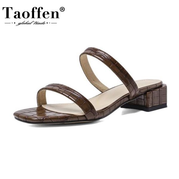 

taoffen new fashion shoes women open toe slip on shoes square heel summer ladies footwear summer sandals casual size 34-40, Black