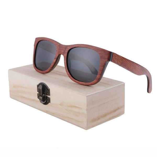 

polarized sunglasses women men layered skateboard wooden frame square style glasses for ladies eyewear with bamboo box, White;black
