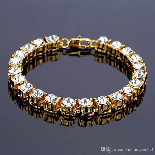 

8mm bangle men's one row rhinestone punk style bracelet classic jewelry gold silver color iced out fashion wristle, White