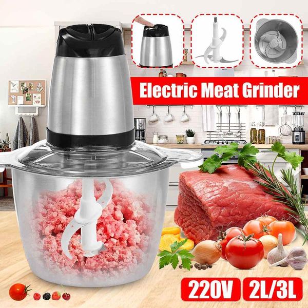 

220v 2/3l capacity household multifunction meat grinder stainless steel blade home cooking machine mincer