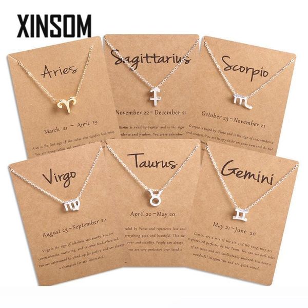 

xinsom men women 12 horoscope zodiac sign pendant necklace aries leo 12 constellations jewelry kids christmas girls gifts xs091, Silver