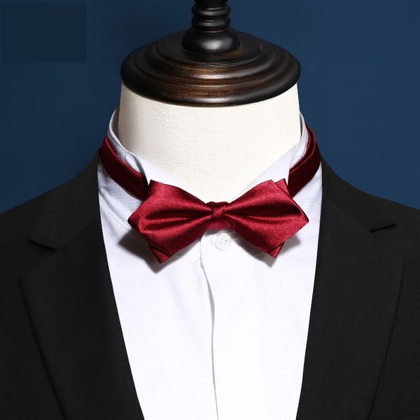 

2020 brand new fashion men's bow ties double layer wine red silk bowtie banquet bridegroom wedding butterfly tie, Black;gray