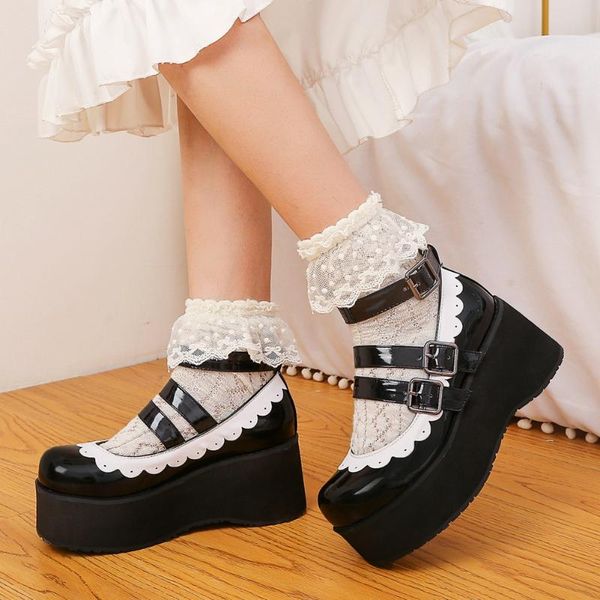 

dress shoes sarairis 2021 plus size 46 chunky high heels platform sweet belt buckles lolita cosplay cute pumps women, Black