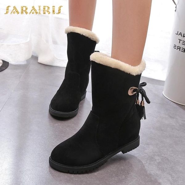 

sarairis 2020 new design dropship snow boots woman shoes platform slip on add fur warm winter shoes ladies boots female, Black