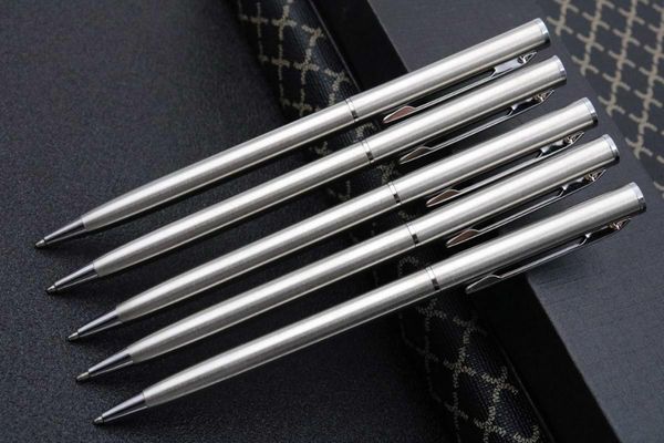 

ballpoint pens silver trim fashion stainless steel student pen, Blue;orange