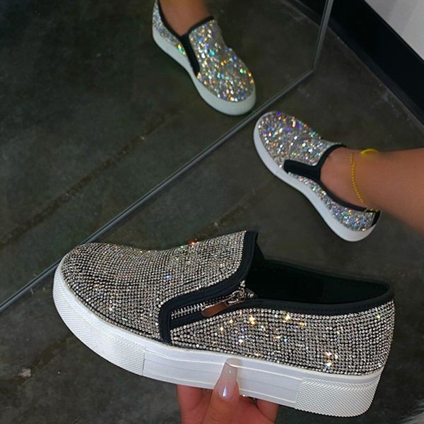 

2020 summer new women's flat shoes outdoor rhinestone platform fashion solid color comfortable early autumn large size 43, Black