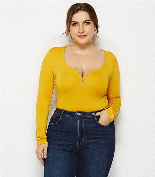 

plus size scoop neck womens designer tshirts zipper button long sleeve tees fashion casual women clothing, White