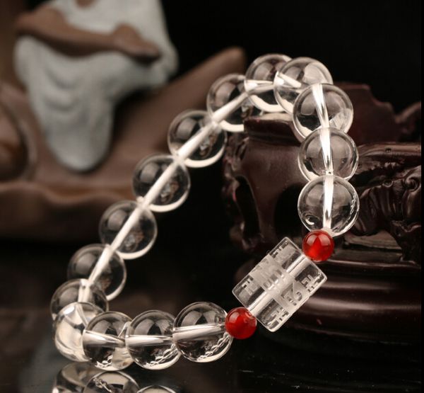 

2020 charm natural white crystal sandblasting six-character true word daming curse phoenix bead bracelet for men and women, Black