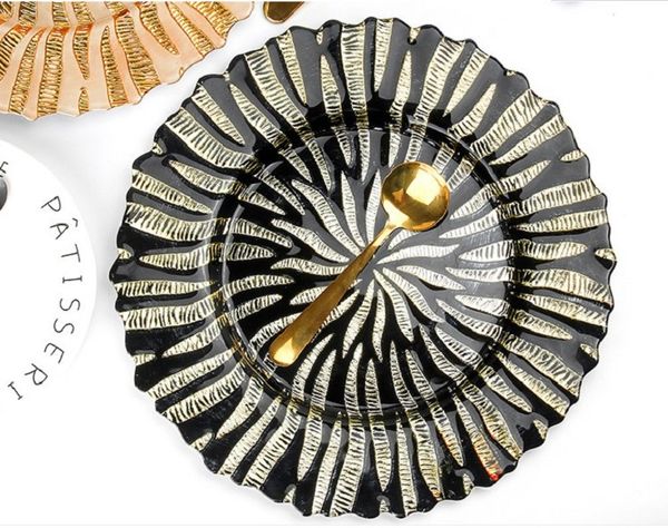 

2020 electroplated glass dinner plate cushion plate nordic style tableware diameter 33cm kitchen dining bar dishes plates