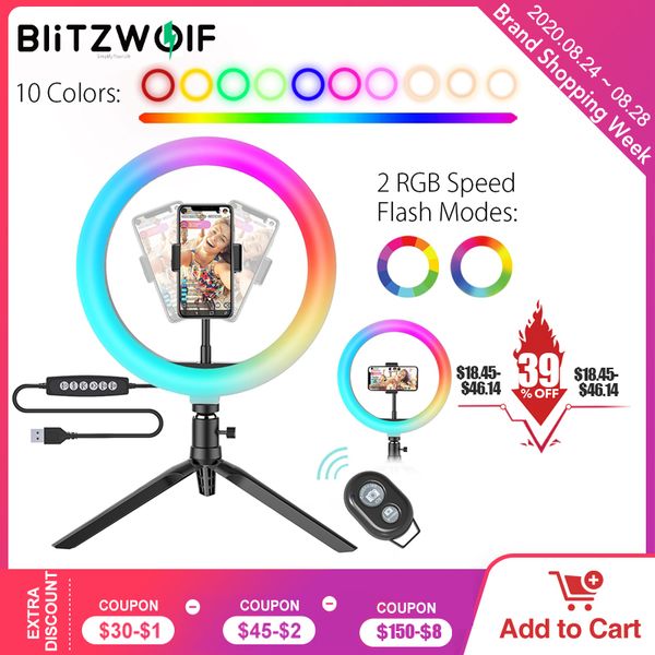 

blitzwolf 26cm led ring of right light with tripod selfie lamp ringlight ringlamp for youtube makeup clothes pgraphic light