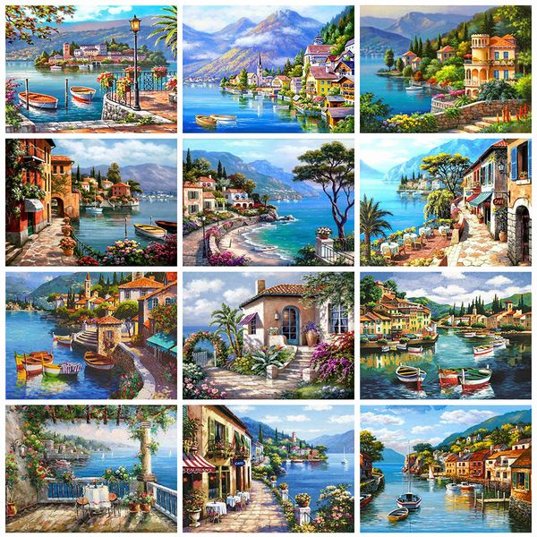 

evershine 5d diamond painting town cross stitch mosaic diamond embroidery seaside landscape full square rhinestones home decor