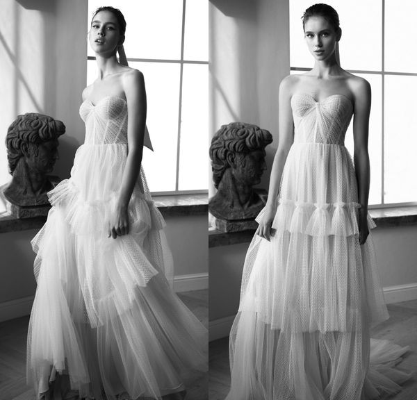 

2021 bohemian a line wedding dresses sweetheart neck dot backless bridal gowns plus size sweep train wedding robe de mariÃ©e, White