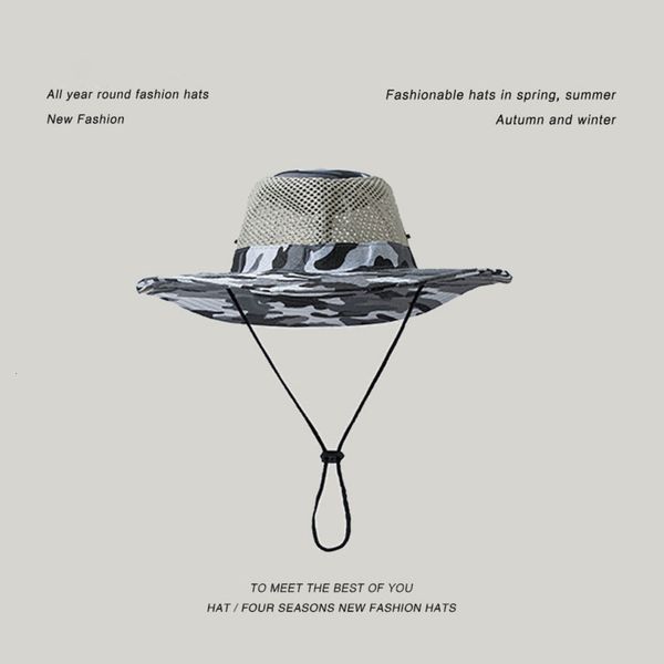 

camouflage men women visor cowboy summer foldable mountaineering travel fishing hats wide brim sun-shade straw sun hat z9o7, Blue;gray