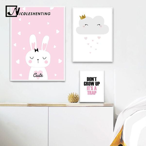 

smile cloud rabbit wall art canvas poster nursery quote print painting minimalist nordic kids decoration picture baby room decor