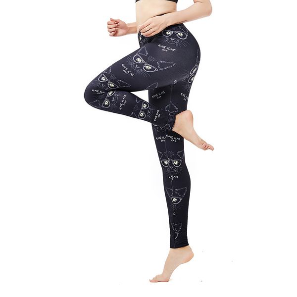 

halloween ladies casual animal black cat glasses autumn and winter high waist large size gym sports printing leggings