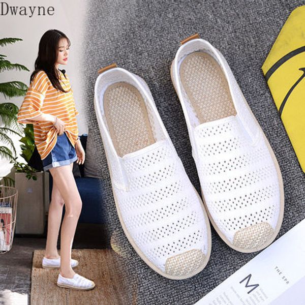 

new lazy shoes women's one foot wild white shoes women's summer breathable flat canvas hollow net, Black