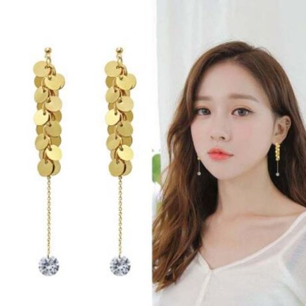 

jewelry earrings for women s925 sterling silver needle paillette circle long earrings fashion of shipping, Golden