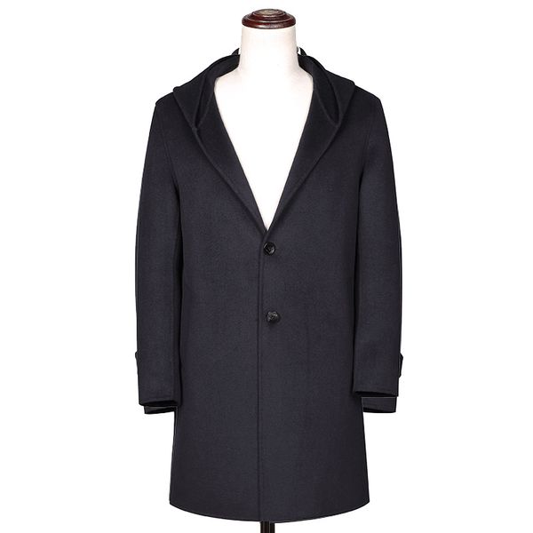 

a2 man autumn and winter clothing double-sided cashmere woolen coat men's blends medium and long slim hooded wool trench coat, Black