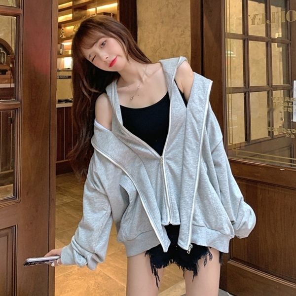 

2020 new grayshoulder double-layer hat design women's summer sweater coat sweater thin all-match coat loose korean style dvlyw dvlyw, Black