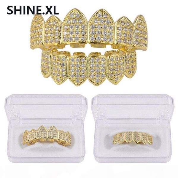 

new custom teeth grills gold silver color micro pave cubic zircon & bottom tooth caps body jewelry halloween party gift, Black