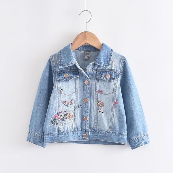 

модные джинсовые куртки для девочки джинсы coat цветка вышивки весна осень дети пальто детские куртки детские девочки одежда, Blue;gray