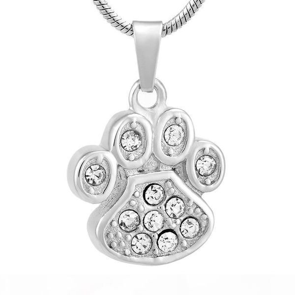 

ijd9756 paw shape cremation urn pendant inlay clear crystal keepsake pendant memorial ashes holder for pet urn jewelry, Silver