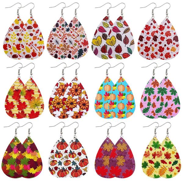 

женщины водослива кожа pu серьги printed осень кленовый лист тыквы день благодарения кожа серьги мотаться ear hook eardrop ювелирные подарки, Silver