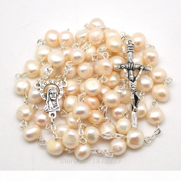 

white freshwater pearls catholic rosaries necklaces welcome customized rosary j190530, Silver
