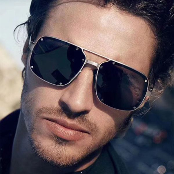 

2020 luxury retro square sunglasses men fashion brand designer casual rivet driving sunglasses for gafas de sol hombre uv400, White;black