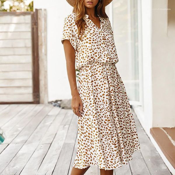 

loose short sleeve lapel neck dresses womens clothing womens summer dress fashion polka dot panelled dresses casual, Black;gray