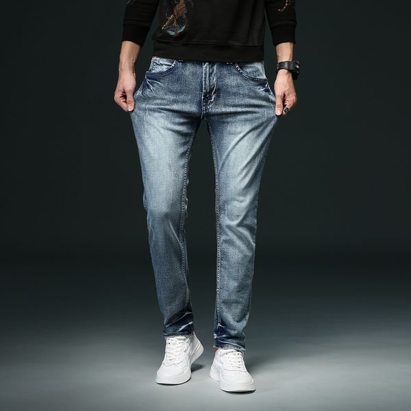 

men's jeans european american style fashion casual vintage blue spliced slim fit mens pants 28-38,m007