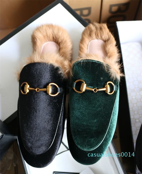 

2019 luxury men women fur mule slippers leather flat suede shoes flower snake mule fashion outdoor slippers winter shoes size 36-46 c14, Black