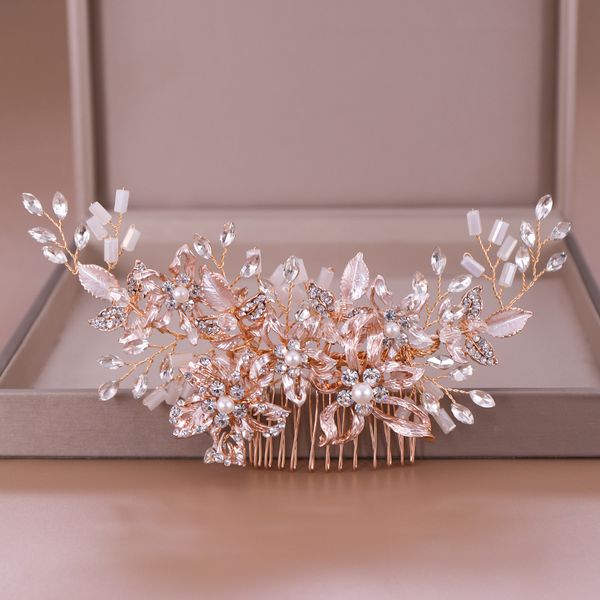 

trendy rose gold rhinestone wedding hair combs hair accessories for bridal crystal headpiece, Slivery;golden