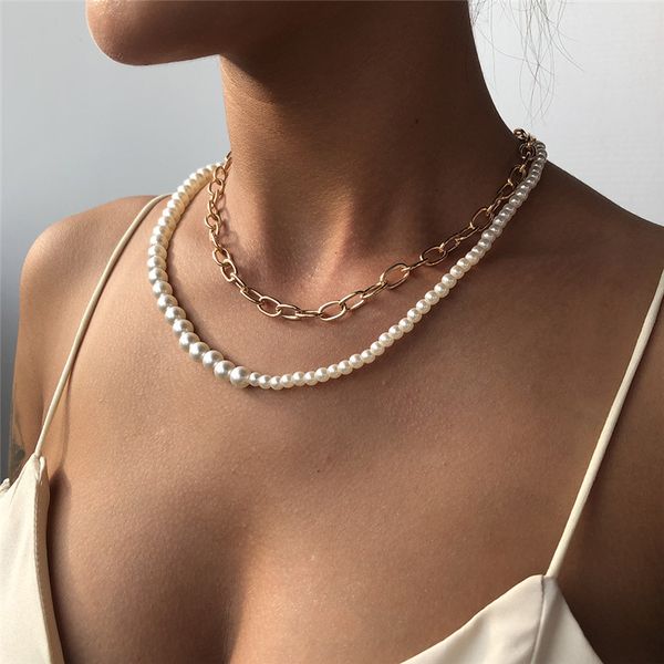 

fashion choker women necklace chain pretty pearl necklace clavicle chain collares party friendship gift jewelry, Silver