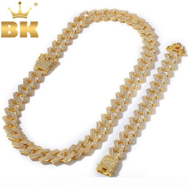 

the bling king 20mm miami prong cuban chain ne+ba 3 row full iced out rhinestones necklace & bracelet mens hiphop jewelry, Silver
