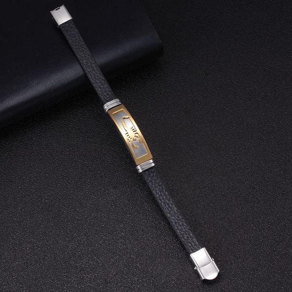 

punk diy scorpion chain link cuff men women sporty bracelets vintage leather charm bracelets pulseira, Golden;silver