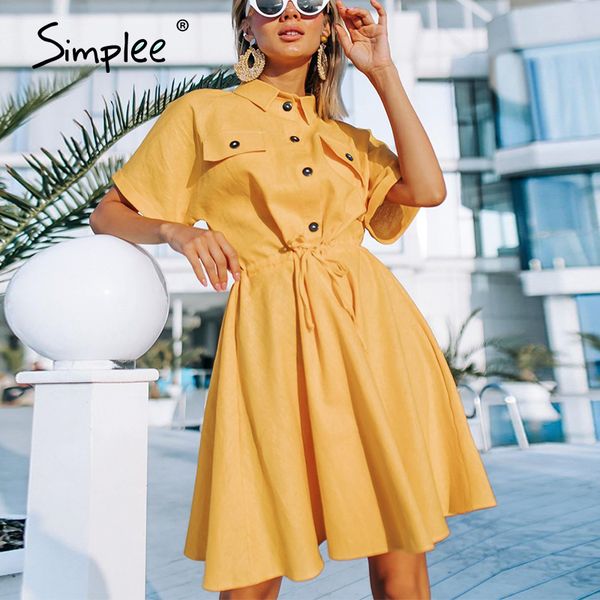 

simplee elegant women office dress casual solid buttons female loose sleeve shirt sundress summer style ladies a line midi dress, Black;gray