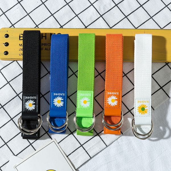 

5 color fashion men women simple color daisy print belts casual hip hop streetwear buckle waist belt korean harajuku, Black;brown